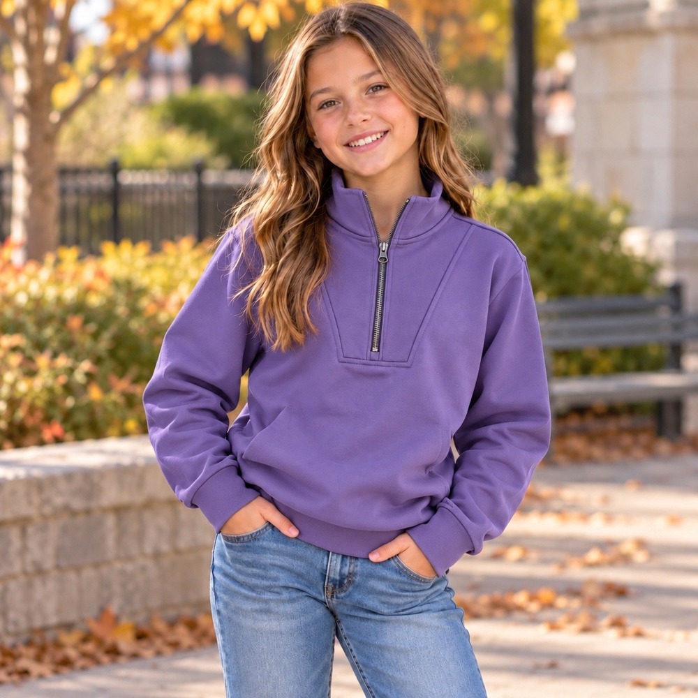 Member's Mark Quarter Zip Pullover Girls Size L 10/12 Purple NWT Sandwash Soft